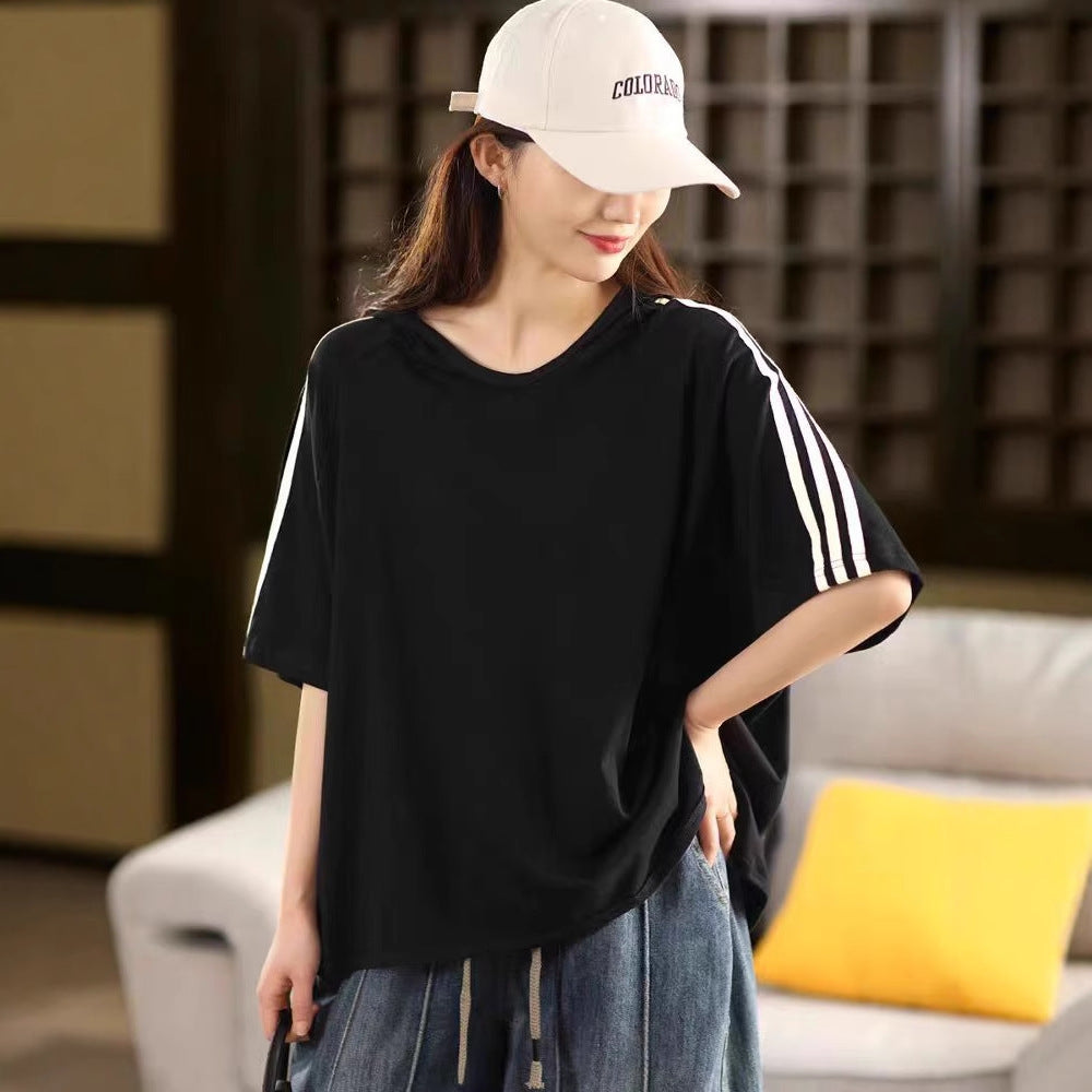 Vintage Casual Cotton Hooded Patchwork Short Sleeve