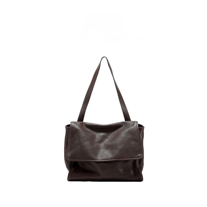 Retro Easy Matching Commuter Large Capacity Top Layer Vegetable Tanning Cattle Leather Bag