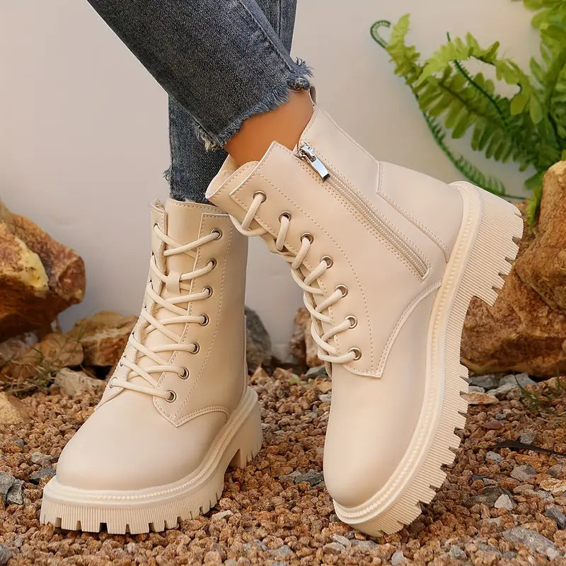 Versatile Motorcycle-style Ankle Boots With A Thick Sole