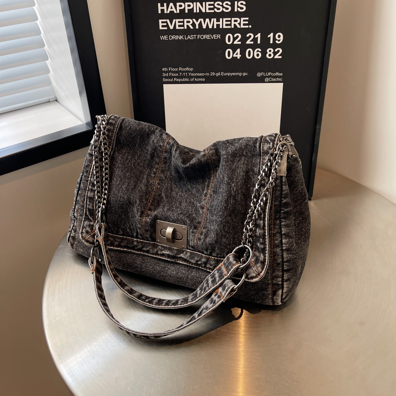 Versatile Denim Tote For Women Chic Crossbody Bag With Chain Strap, Spacious Casual And Work Purse