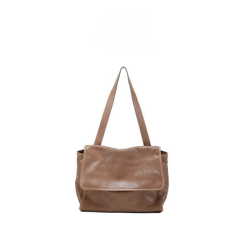 Retro Easy Matching Commuter Large Capacity Top Layer Vegetable Tanning Cattle Leather Bag