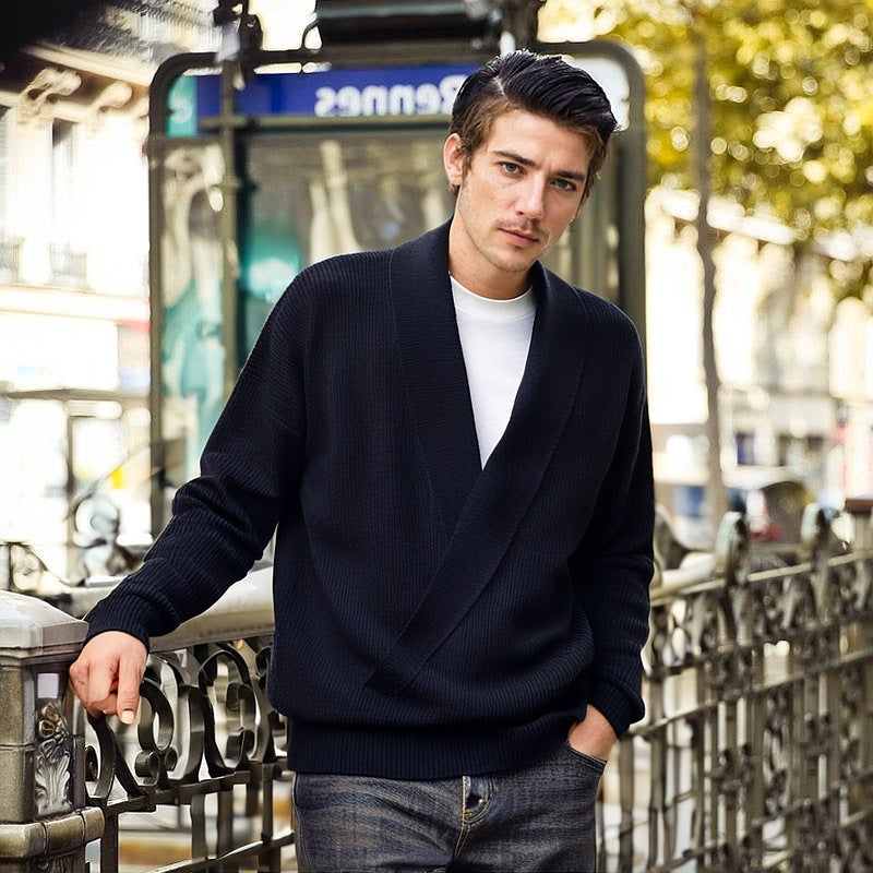 Solid-color Deep V-neck Drapey Knit Sweater