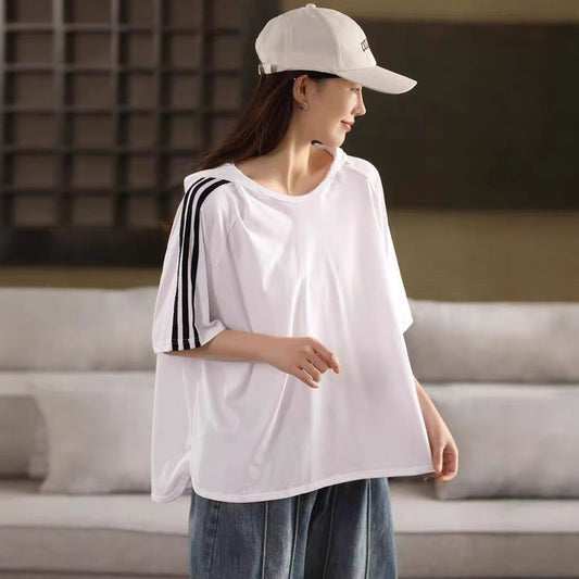 Vintage Casual Cotton Hooded Patchwork Short Sleeve