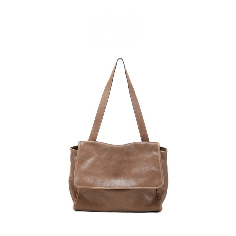 Retro Easy Matching Commuter Large Capacity Top Layer Vegetable Tanning Cattle Leather Bag