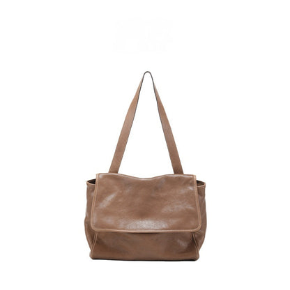 Retro Easy Matching Commuter Large Capacity Top Layer Vegetable Tanning Cattle Leather Bag