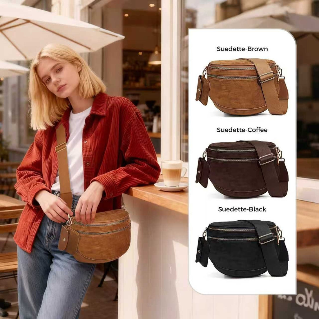 Womens Suede Fashion Crossbody Bag