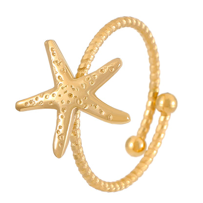Stainless Steel Ring That Wont Fadefeaturing A Crab Heart Starfish And Turtle Design With An Adjustable Opening
