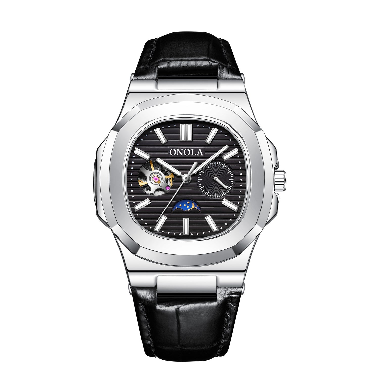 High-Quality Mechanical Watch Sun Moon And Stars Design Waterproof Leather Strap