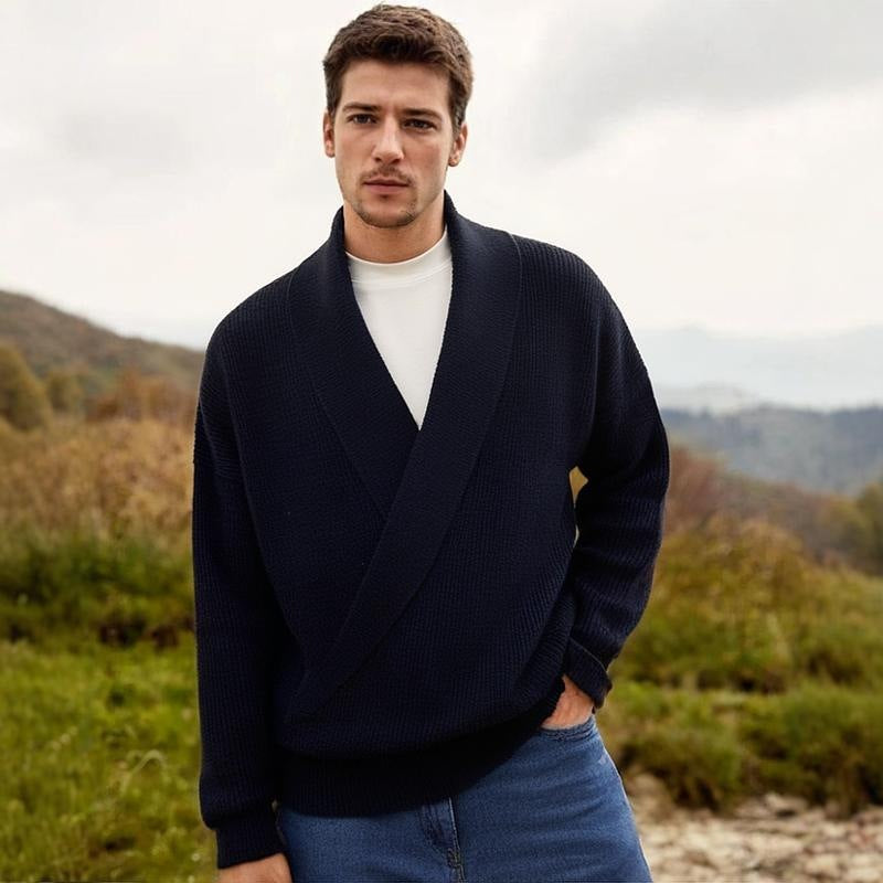 Solid-color Deep V-neck Drapey Knit Sweater