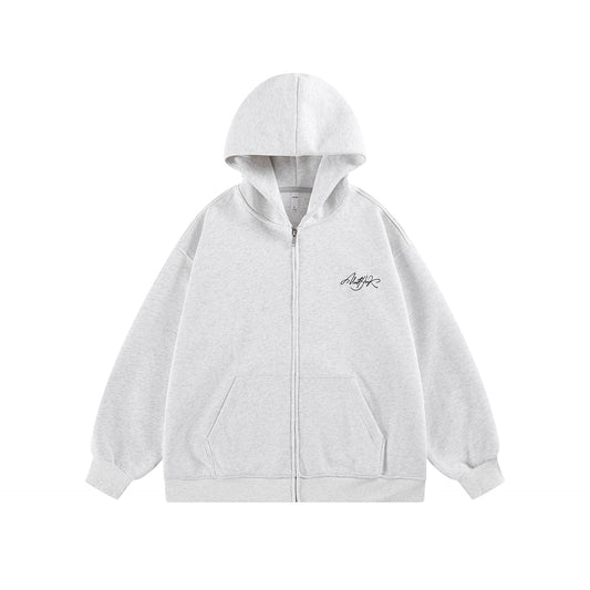 Retro Simple Casual Loose Hooded Sweatshirt Cardigan