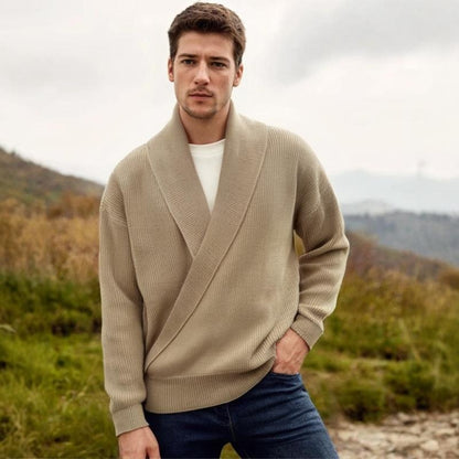 Solid-color Deep V-neck Drapey Knit Sweater