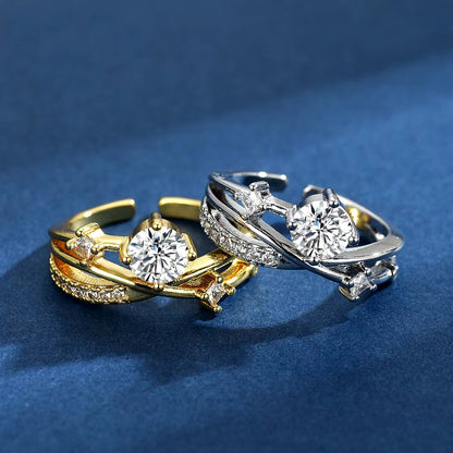 Womens Geometric Cross Ring With Sparkling Diamonds Featuring Celestial Orbital Paths