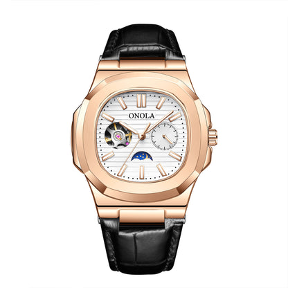 High-Quality Mechanical Watch Sun Moon And Stars Design Waterproof Leather Strap