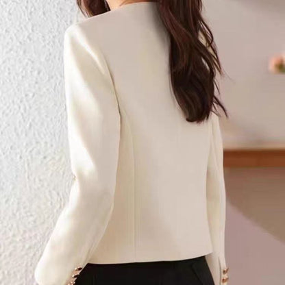 Womens Casual Cropped Jacket With A Crew Neck