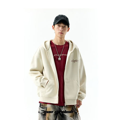 Retro Simple Casual Loose Hooded Sweatshirt Cardigan