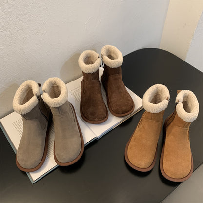 Womens Fashionable Retro Flat-Footed Furry Ankle Boots