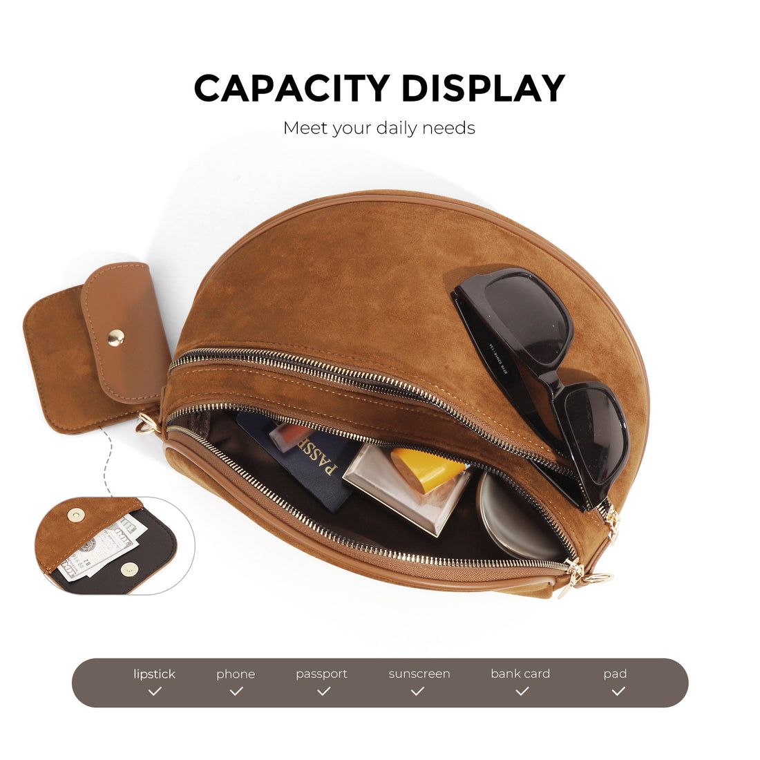 Womens Suede Fashion Crossbody Bag