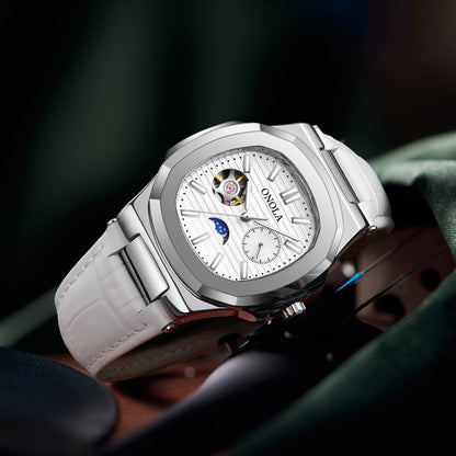 High-Quality Mechanical Watch Sun Moon And Stars Design Waterproof Leather Strap