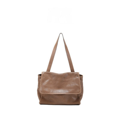 Retro Easy Matching Commuter Large Capacity Top Layer Vegetable Tanning Cattle Leather Bag